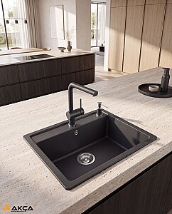 440028 QUARSTONE LUSTER 6 Antrasit Evye / 58,5x49,5cm / Tezgah üstü - QUARSTONE