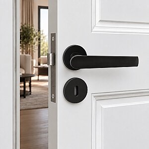 Erkul 479-01 Pıtır MatSiyah Rozetli Oda Kapı Kolu - ERKUL