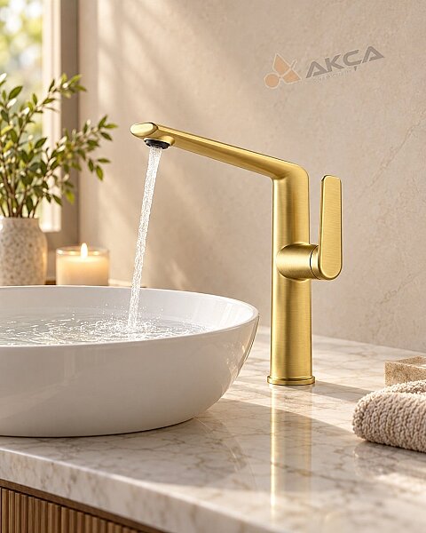 FLEKO Gloria ÇANAK Lavabo Bataryası Mat Skoç Gold (altın) - 1