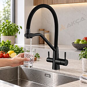 FLEKO KS16S03-C Arıtma Çıkışlı Spiralli Endüstriyel Evye Bataryası Siyah - FLEKO