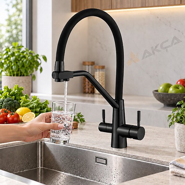 FLEKO KS16S03-C Arıtma Çıkışlı Spiralli Endüstriyel Evye Bataryası Siyah - 1