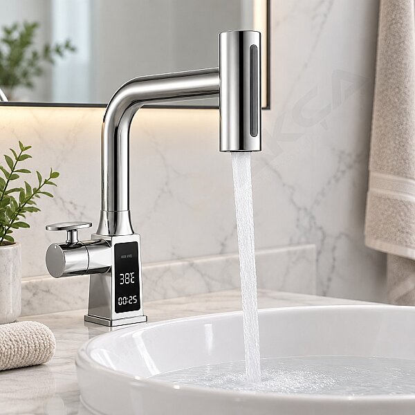 Fleko Light KROM Lavabo Uzayan Boru Sptelli Dijital Göstergeli,4 Kafa Fonksiyonel Batarya - 1