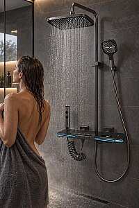 Fleko Piano Düğmeli Led'li Light Antrasit Duş Seti - FLEKO