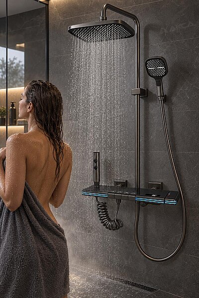 Fleko Piano Düğmeli Led'li Light Antrasit Duş Seti - 1