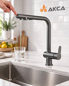 Fleko Riva Antrasit Spiralli Arıtmalı Düğmeli Evye Bataryası - 2