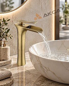 FLEKO Victoia TALL Çanak Şelale Lavabo Bataryası Antik (Mat sarı) - FLEKO