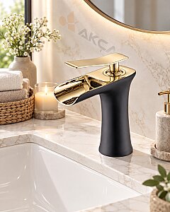 FLEKO Victoria ŞELALE Lavabo Bataryası SİYAH-GOLD - 2