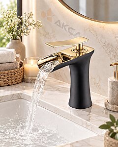 FLEKO Victoria ŞELALE Lavabo Bataryası SİYAH-GOLD - FLEKO