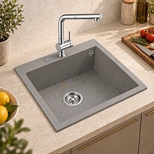 Teka ForSquare 50.40 TG Tek Hazneli Tezgah Üstü Granit Eviye Stone Gri - Teka