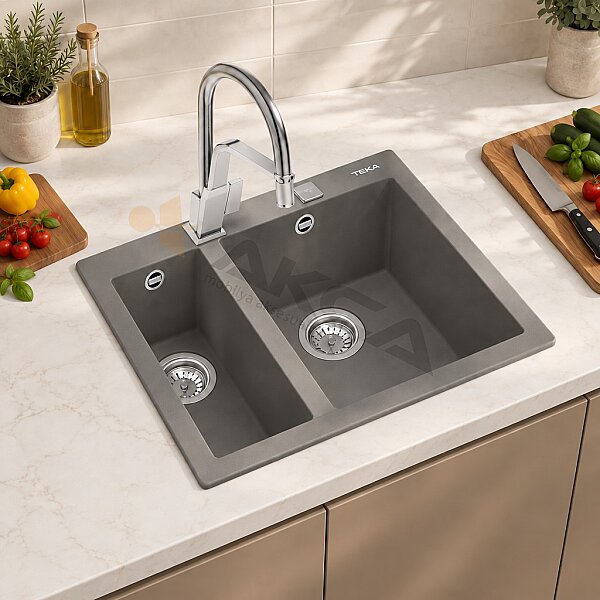 Teka ForSquare 590 TG Çift Hazne Tegranite Evye Gri 59 cm - 1