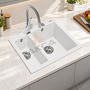 Teka ForSquare 590 TG Çift Hazne Tegranite Evye A.White - Teka