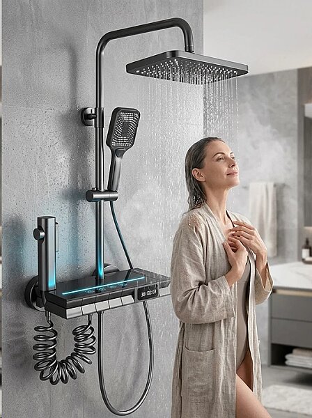 HİENS LED LCD EKRANLI Fonksiyonel Piano Tuşlu Tepe Duş Seti Antrasit Palco - 1