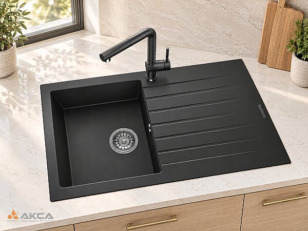 Realstone P004 TROYA 50x86cm GRANİT EVYE SİYAH - 1