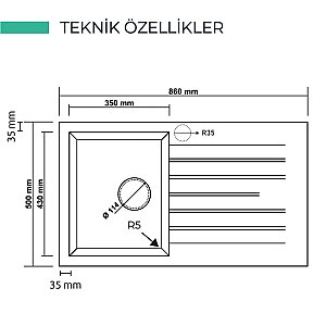 Realstone P004 TROYA 50x86cm GRANİT EVYE Antrasit - 3
