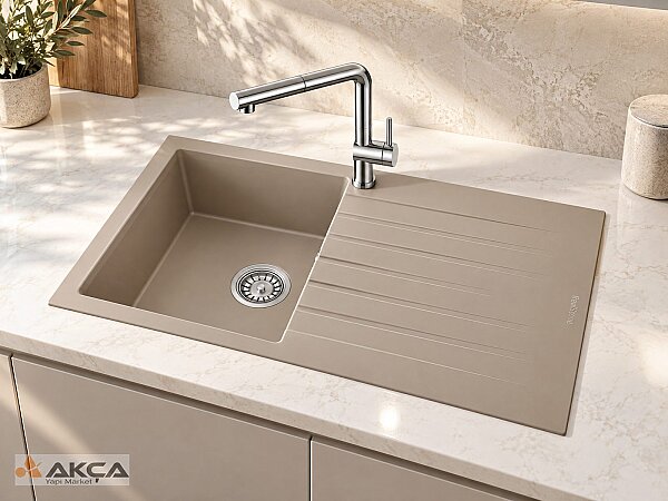 Realstone P004 TROYA 50x86cm GRANİT EVYE Cappuccino - 1