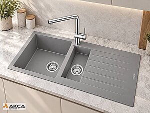Realstone P005 TROYA 1,5 GÖZ 50x100 cm GRANİT EVYE GRİ - REALSTONE