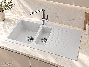 Realstone P005 TROYA 1,5 göz 50x100cm GRANİT EVYE BEYAZ - REALSTONE