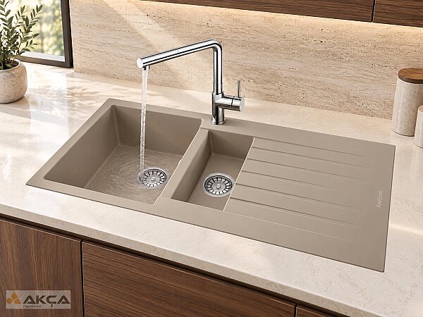 Realstone P005 TROYA 1,5 göz 50x100cm GRANİT EVYE Cappuccino - 1