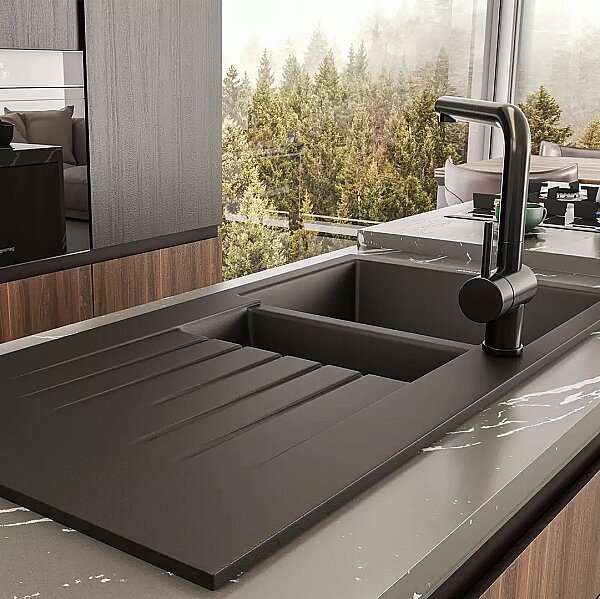 Realstone P005 TROYA 1,5 göz 50x100cm GRANİT EVYE SİYAH - 1