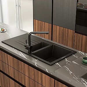 Realstone P005 TROYA 1,5 göz 50x100cm GRANİT EVYE SİYAH - 2