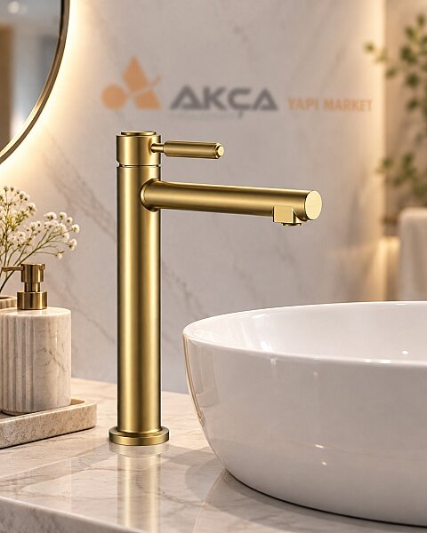 SAVRE Çanak Lavabo Bataryası Uzun Brush Gold F (mat altın) - 1