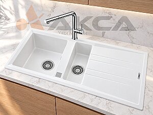 STONE 60 B-TG WHİTE TEKA 1,5 Göz Granit EVYE Beyaz - 2