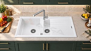 STONE 60 B-TG WHİTE TEKA 1,5 Göz Granit EVYE Beyaz - Teka