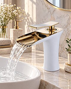 FLEKO Victoria ŞELALE Lavabo Bataryası BEYAZ-GOLD - FLEKO