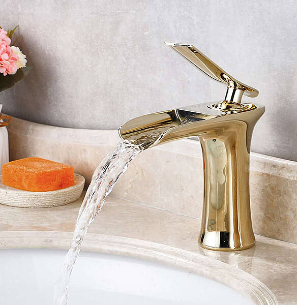 FLEKO Victoria Şelale Lavabo Bataryası PVD Altın GOLD - 1