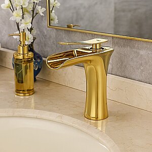 FLEKO Victoria Şelale Lavabo Bataryası PVD Altın GOLD - 2