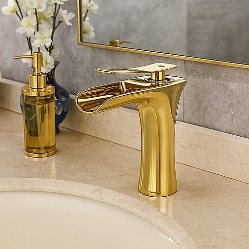 FLEKO Victoria Şelale Lavabo Bataryası PVD Altın GOLD - 2