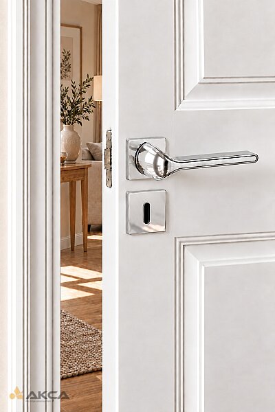 Zmk Kare Rozetli Posh Kapı Kolu 09-6 Krom İnox Erlux Oda - 1