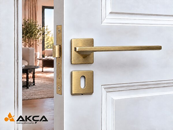 Zmk Kare Rozetli Prizma Kapı Kolu Skoç Titanyum Erlux Oda(Artemis) - 1